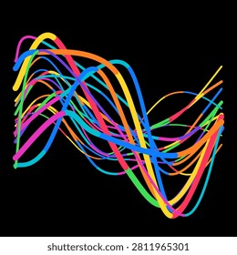 Abstract colorful swirling lines creating a dynamic wavelike pattern against a dark backdrop