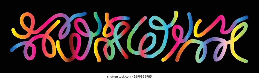 Abstract Colorful Swirls on Black Background Creative Decoration Twisted Lines Graphic Design Modern Art Dynamic Element Futuristic Concept Decorative Ornament Illustration