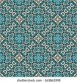 Abstract colorful swirly ornament, vector damask seamless pattern