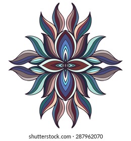 Abstract colorful symmetric element for your design. Kaleidoscope element. Hand drawn doodle flower with wave design. Vector illustration eps8
