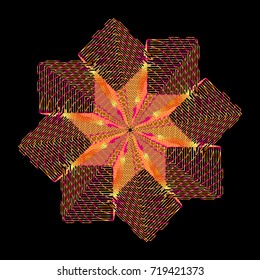 Abstract colorful symmetrical shape of gradient lines. Kaleidoscopic or fractal element for design. Vector illustration. 