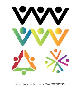 Abstract Colorful Team Unity Logos Collaboration, Connection, and Community Icons