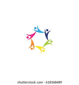 ABSTRACT COLORFUL TEAMWORK ICON LOGO