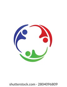 Abstract Colorful Teamwork Logo with Three Human Figures Forming a Circle Symbol