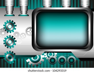 Abstract colorful technology background with metallic frame and various gears. High tech design