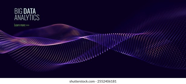 Tecnologia Colorida Abstrata Fluxo de Dados Digitais Linhas Onduladas Fundo. Big Data Flow Cyber Particles Bokeh. Rede Neural Digital. Conceito de Ilustração de Vetor de Inteligência Artificial.