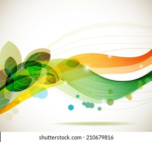 Abstract colorful template background, Brochure design with beautiful wave, natural eco design with leaf, VECTOR