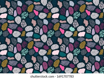 Abstract colorful terrazzo seamless pattern with gold glitter texture elements. Fashion & style.