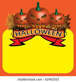 Abstract colorful theme with Halloween pumpkins and dry autumn leaves