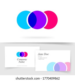 Abstract colorful circles logotype three element shapes design on business visiting card template vector modern trendy mockup