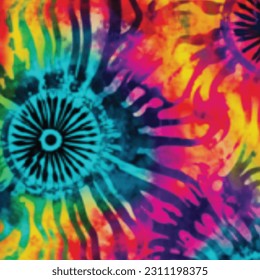 Abstract colorful tie dye vector background. Hippie style psychedelic fractal background. Goa trance and rave culture background.