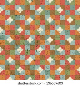 Resumen de baldosas coloridas patrón sin fisuras, estilo retro repetición de fondo vectorial con textura gruesa. Las texturas también son transparentes y pueden utilizarse por separado.
