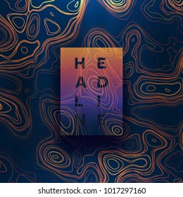 Abstract colorful topographic background with gradient banner. Colored liquid wavy lines. Creative texture. Cover layout template. Abstract map concept. Vector illustration.