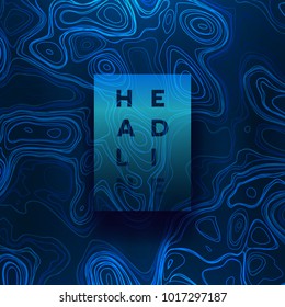 Abstract colorful topographic background with gradient banner. Colored liquid wavy lines. Creative texture. Cover layout template. Abstract map concept. Vector illustration.