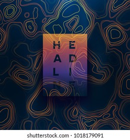 Abstract colorful topographic background with gradient banner. Colored liquid wavy lines. Creative texture. Cover layout template. Abstract map concept. Vector illustration.