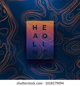Abstract colorful topographic background with gradient banner. Colored liquid wavy lines. Creative texture. Cover layout template. Abstract map concept. Vector illustration.