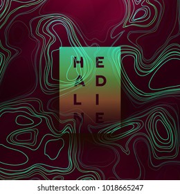 Abstract colorful topographic background with gradient banner. Colored liquid wavy lines. Creative texture. Cover layout template. Abstract map concept. Vector illustration.