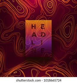 Abstract colorful topographic background with gradient banner. Colored liquid wavy lines. Creative texture. Cover layout template. Abstract map concept. Vector illustration.
