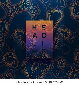 Abstract colorful topographic background with gradient banner. Colored liquid wavy lines. Creative texture. Cover layout template. Abstract map concept. Vector illustration.