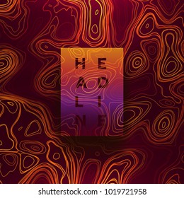 Abstract colorful topographic background with gradient banner. Colored liquid wavy lines. Creative texture. Cover layout template. Abstract map concept. Vector illustration.