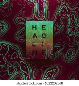Abstract colorful topographic background with gradient banner. Colored liquid wavy lines. Creative texture. Cover layout template. Abstract map concept. Vector illustration.