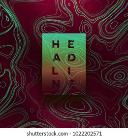 Abstract colorful topographic background with gradient banner. Colored liquid wavy lines. Creative texture. Cover layout template. Abstract map concept. Vector illustration.