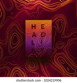 Abstract colorful topographic background with gradient banner. Colored liquid wavy lines. Creative texture. Cover layout template. Abstract map concept. Vector illustration.