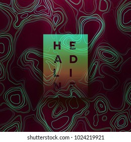 Abstract colorful topographic background with gradient banner. Colored liquid wavy lines. Creative texture. Cover layout template. Abstract map concept. Vector illustration.