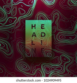 Abstract colorful topographic background with gradient banner. Colored liquid wavy lines. Creative texture. Cover layout template. Abstract map concept. Vector illustration.