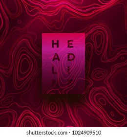 Abstract colorful topographic background with gradient banner. Colored liquid wavy lines. Creative texture. Cover layout template. Abstract map concept. Vector illustration.