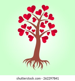 Abstract colorful tree with heart leaves and roots