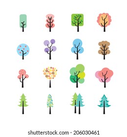 abstract colorful tree icon set, vector eps10.