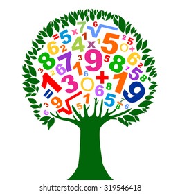 Abstract colorful tree with numbers isolated on white background. Vector Illustration