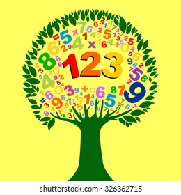 Abstract colorful tree with numbers isolated on yellow background. Vector Illustration