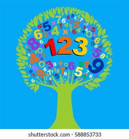 Abstract colorful tree with numbers isolated on blue background. Vector Illustration