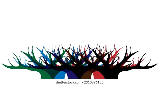 Abstract colorful tree roots on a white background. Vector design element.