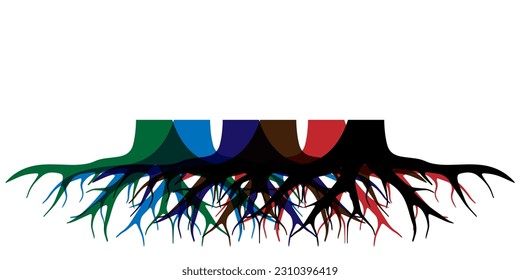 Abstract colorful tree roots on a white background. Vector design element.