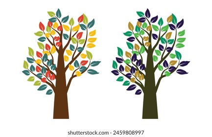 Abstract Colorful Tree Vector Icon Design. Growth and wisdom logo design. Green tree icon.