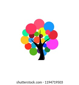 Abstract colorful tree for your design. Tree vector with rainbow or candy colored bubble leaves around the branches.