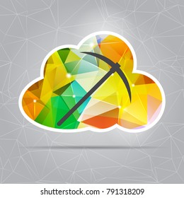 Abstract Colorful Triangle Crypto Currency Cloud Mining Pickaxe icon for graphic design