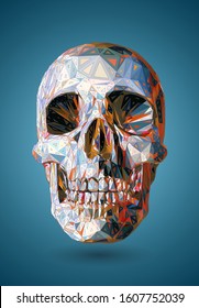 Abstract colorful triangle polygonal geometric human skull vector illustration isolated on green background