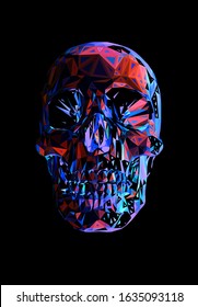 Abstract colorful triangle polygonal geometric human skull vector illustration isolated and glow in the dark background