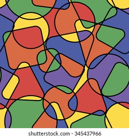 Abstract colorful triangles squares circles seamless pattern