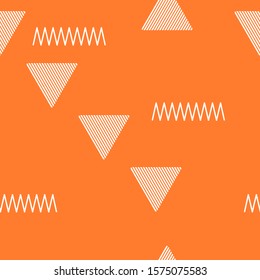 Abstract colorful triangular background. Geometric orange and white seamless pattern for web page, textures, card, poster, fabric, textile. 