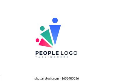Abstract Colorful Triangular People Logo. Flat Vector Logo Design Template Element.
