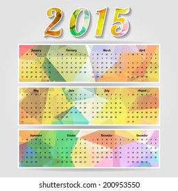 Abstract Colorful Triangular Polygonal 2015 year calendar