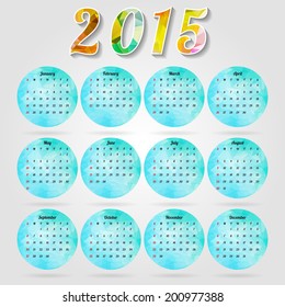 Abstract Colorful Triangular Polygonal 2015 year calendar