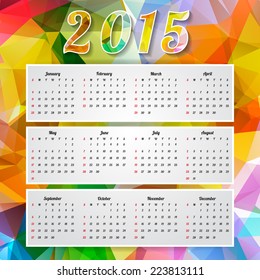 Abstract Colorful Triangular Polygonal 2015 year calendar