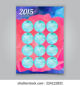 Abstract Colorful Triangular Polygonal 2015 year calendar