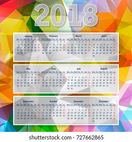 Abstract Colorful Triangular Polygonal 2018 year calendar